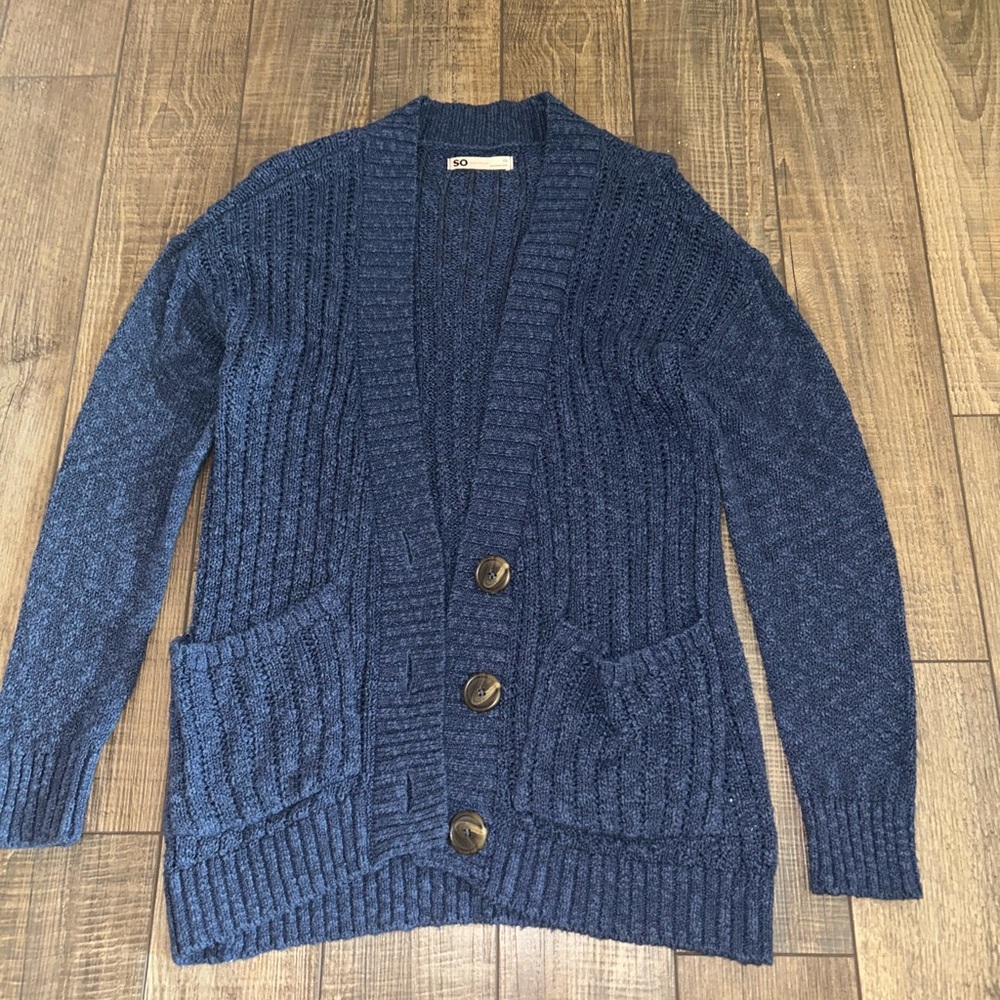 Blue Knit Cardigan with Pockets